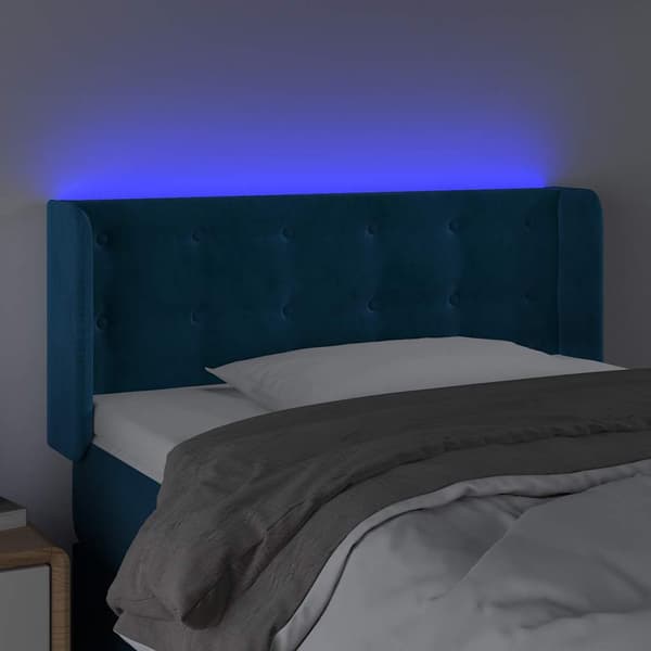 Sänggavel LED mörkblå 103x16x78/88 cm sammet