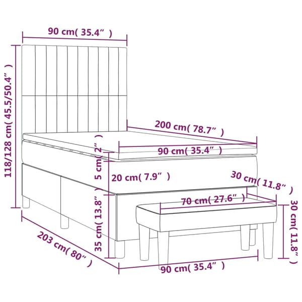 Ramsäng med madrass mörkgrå 90x200 cm tyg