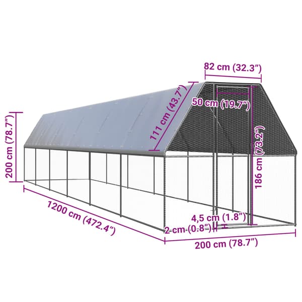 Hönsbur för utomhusbruk 2x12x2 m galvaniserat stål