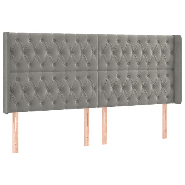Ramsäng med madrass & LED ljusgrå 200x200 cm sammet