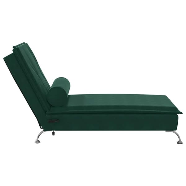 Massageschäslong med bolster mörkgrön sammet
