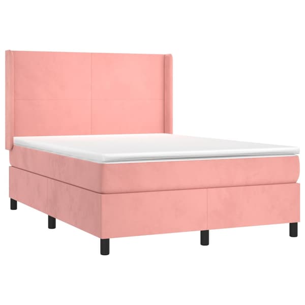 Ramsäng med madrass rosa & LED 140x200 cm sammet