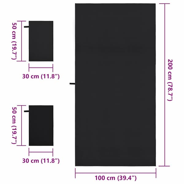 Sporthandduk Set 3 pcs Svart Polyester och polyamid