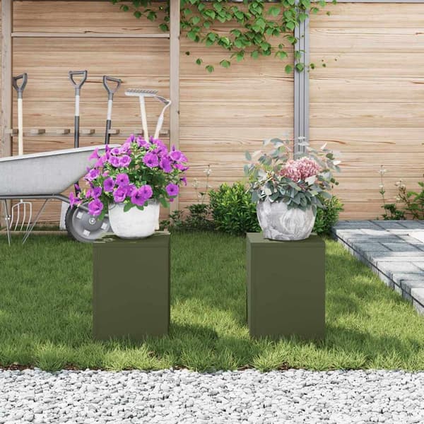 Växtställ 2 pcs Olivgrön 24 x 24 x 35 cm Stål