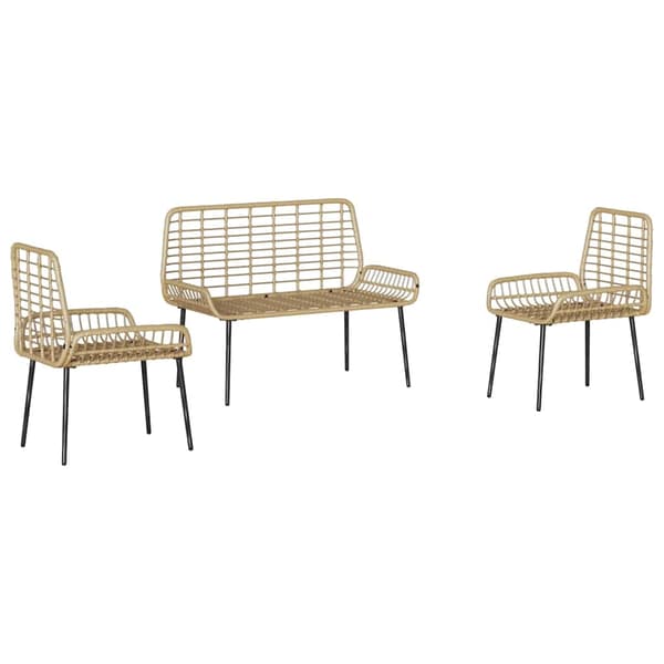 Trädgårdsmöbelset 3 pcs Brun och Kräm konstrotting
