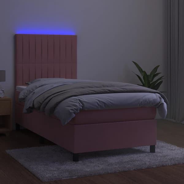 Ramsäng med madrass rosa & LED 80x200 cm sammet