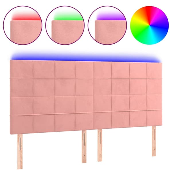 Sänggavel LED rosa 200x5x118/128 cm sammet