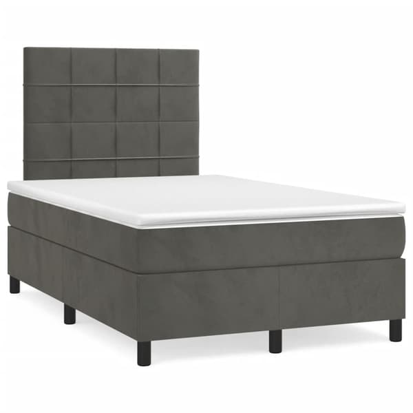 Ramsäng med madrass & LED mörkgrå 120x190 cm sammet