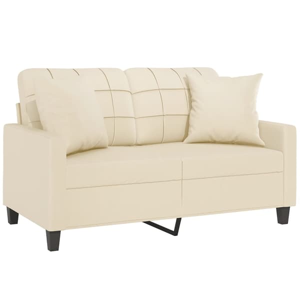 2-sits soffa med prydnadskuddar gräddvit 120 cm konstläder