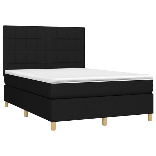 Ramsäng med madrass & LED svart 140x200 cm tyg