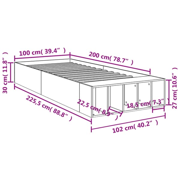 Sängram vit 100x200 cm konstruerad trä