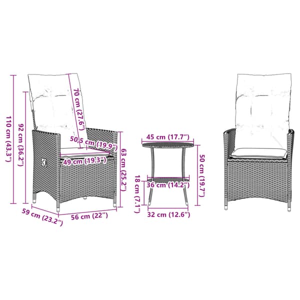 Bistrogrupp med dynor 3 delar beige konstrotting