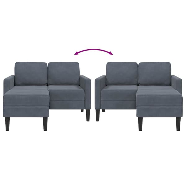 2-sitssoffa med schäslong L-formad mörkgrå 125 cm sammet