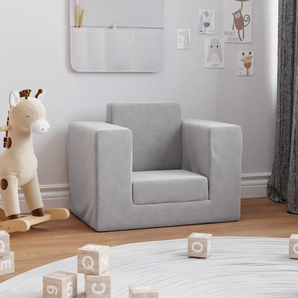 Bäddsoffa för barn ljusgrå mjuk plysch