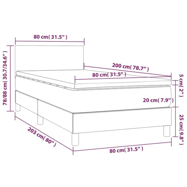 Ramsäng med madrass mörkgrå 80x200 cm sammet