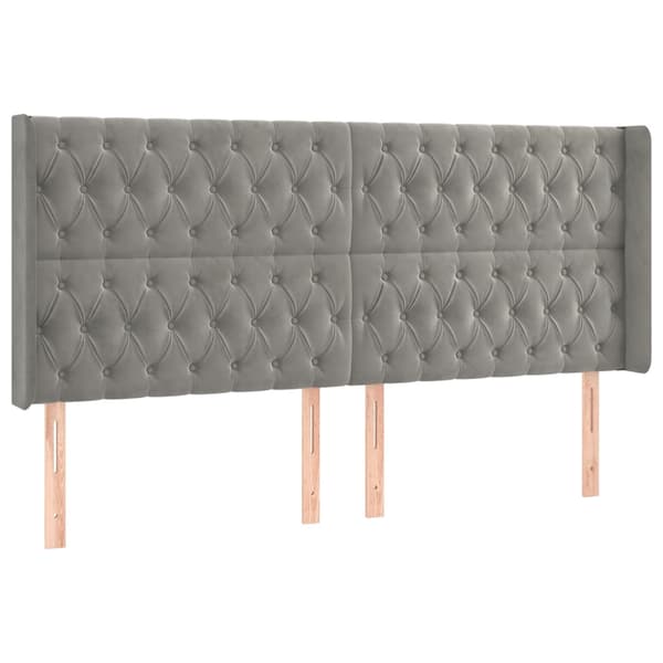 Sänggavel LED ljusgrå 183x16x118/128 cm sammet