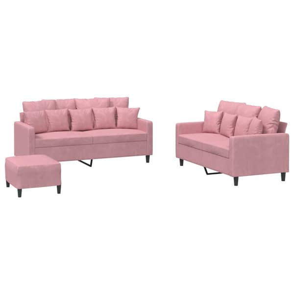 Soffgrupp med dynor 3 delar rosa sammet
