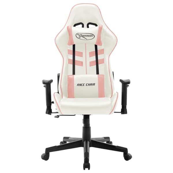 Gamingstol vit och rosa konstläder