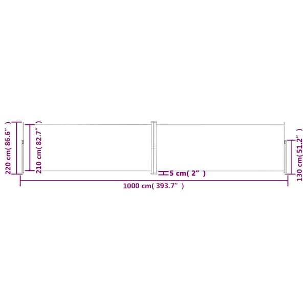 Infällbar sidomarkis antracit 220x1000 cm