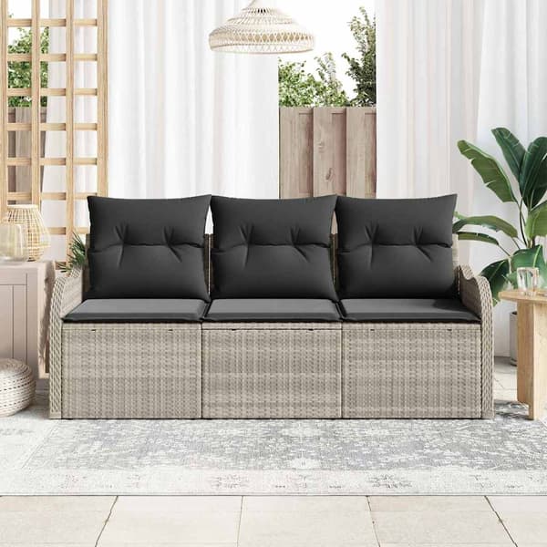 Trädgårdsoffset med kudde 3 pcs Ljusgrå konstrotting