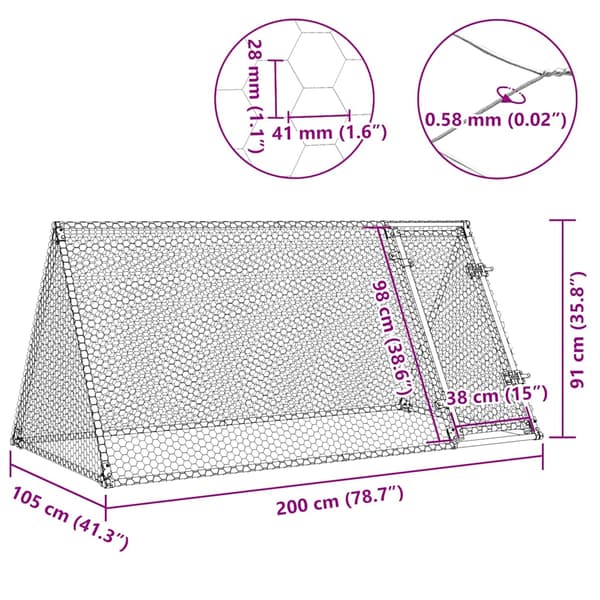 Hönsbur silver 200x105x91 cm galvaniserat stål