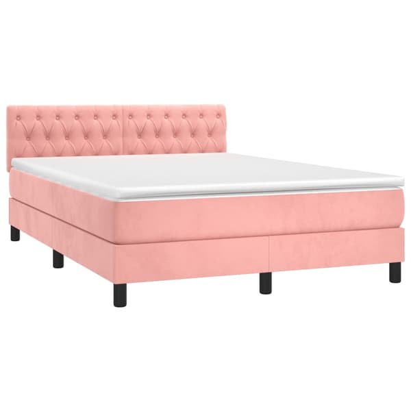 Ramsäng med madrass & LED rosa 140x190 cm sammet