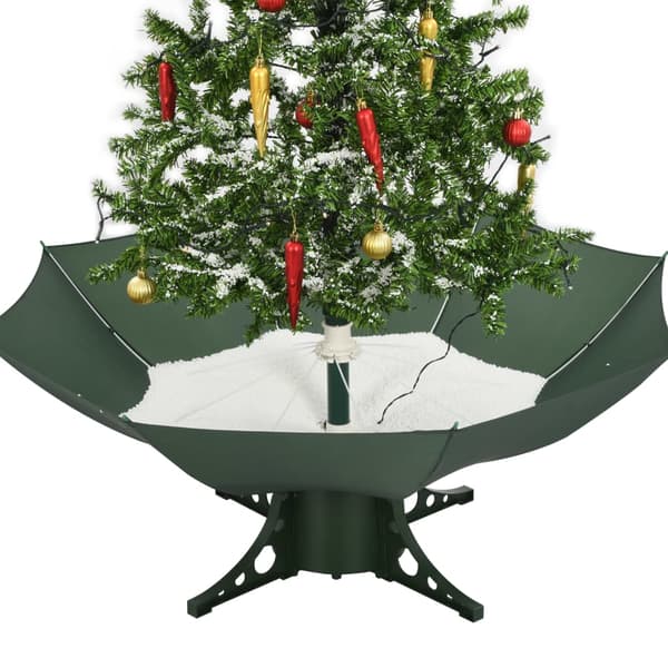 Julgran med snö och paraplybas grön 140 cm