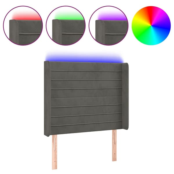 Sänggavel LED mörkgrå 103x16x118/128 cm sammet