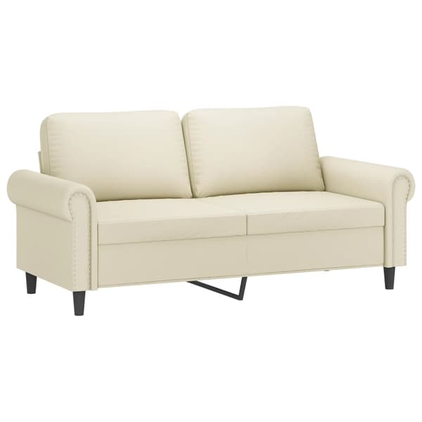 2-sits soffa med prydnadskuddar gräddvit 140 cm konstläder