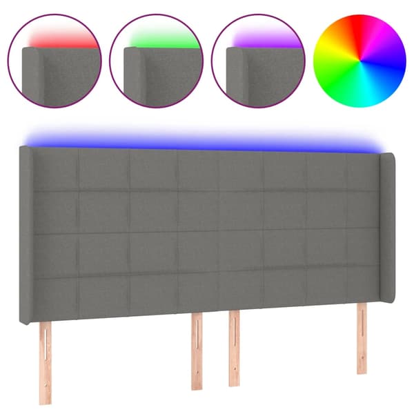 Sänggavel LED mörkgrå 203x16x118/128 cm tyg