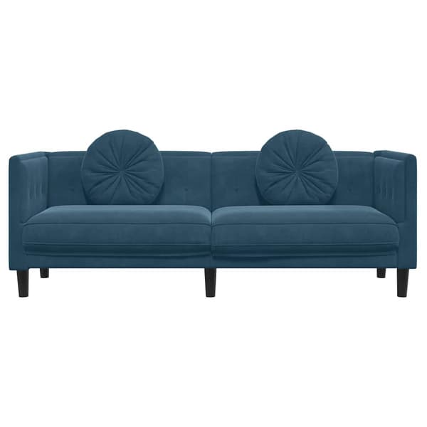 Soffa med kuddar 3-sits blå sammet