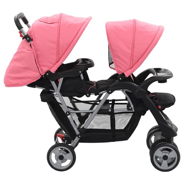 Syskonvagn rosa och svart stål