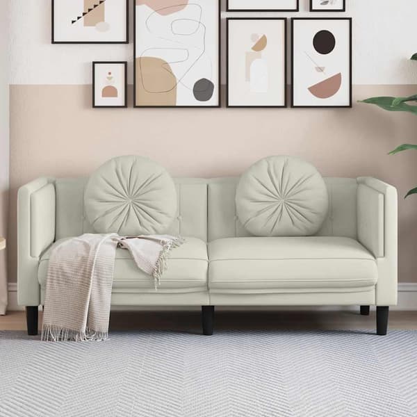 Soffa med kuddar 2-sits gräddvit sammet