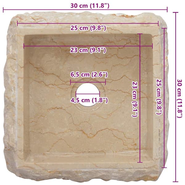 Handfat gräddvit 30x30x13 cm marmor