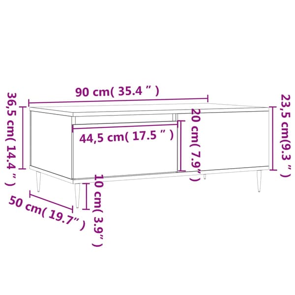 Soffbord vit 90x50x36,5 cm konstruerat trä