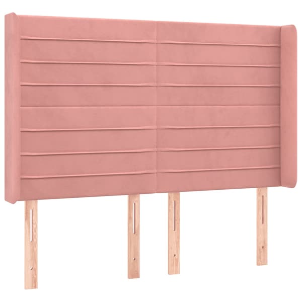 Sänggavel LED rosa 147x16x118/128 cm sammet