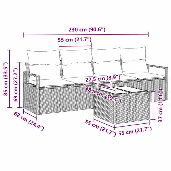 Soffset med kudde 5 pcs Grå konstrotting