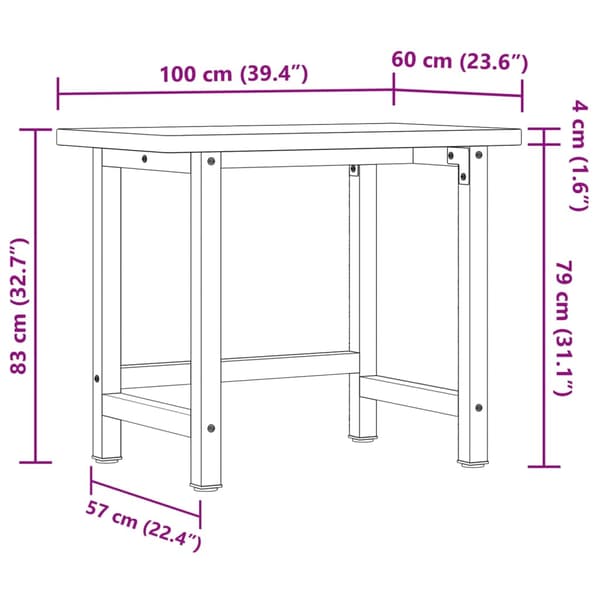 Arbetsbänk 100x60x83 cm massiv bok rektangulär