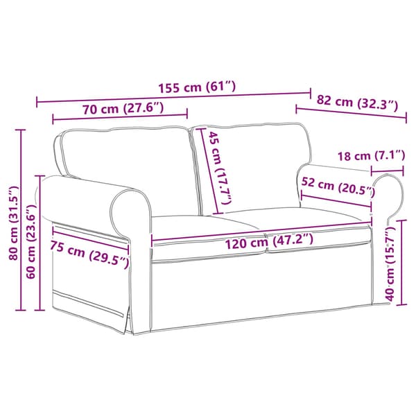 Soffset 2 pcs Svart 155 x 82 x 80 cm tyg