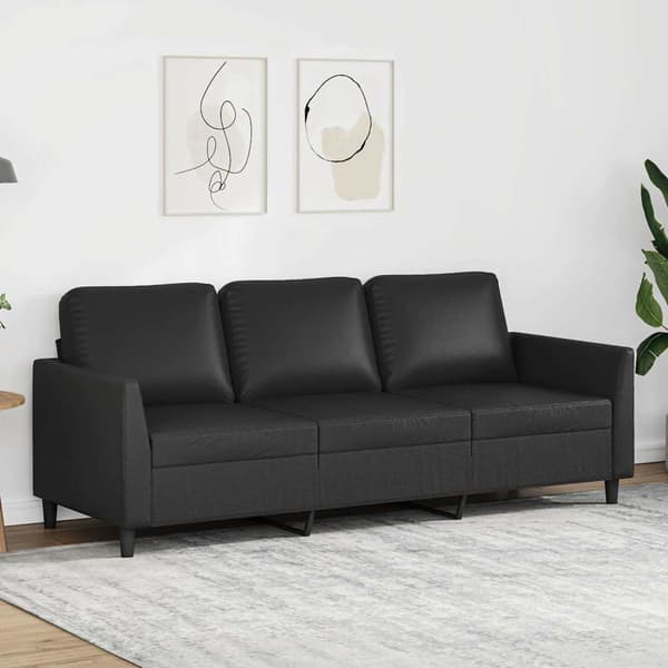 3-sitssoffa svart 180 cm konstläder