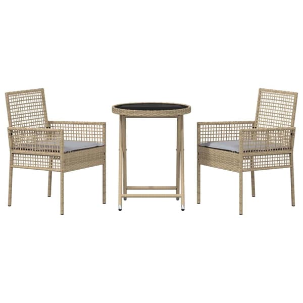 Trädgårds Bistro Set 3 pcs Beige konstrotting