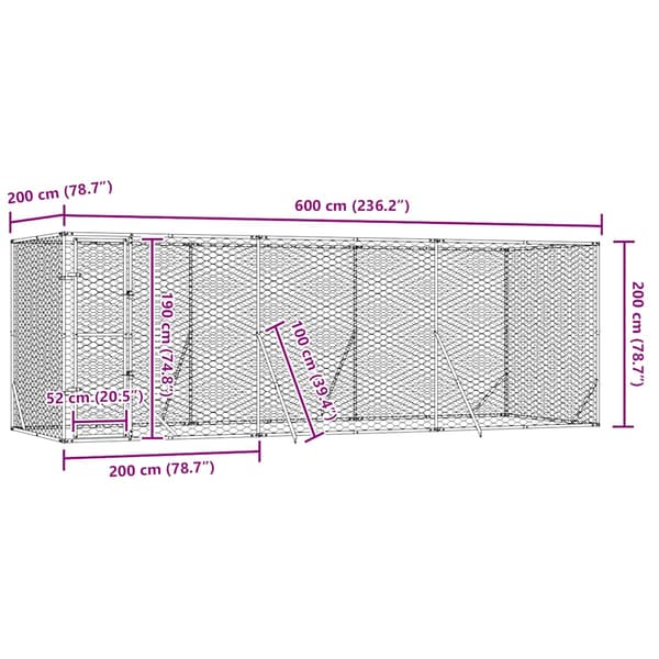 Hundgård för utomhusbruk silver 6x2x2 m galvaniserat stål