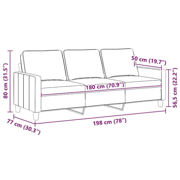 3-sitssoffa svart 180 cm tyg