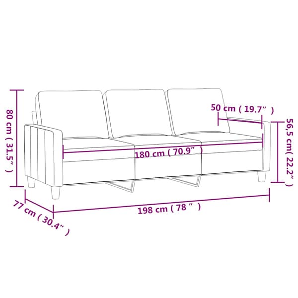 3-sitssoffa vinröd 180 cm sammet