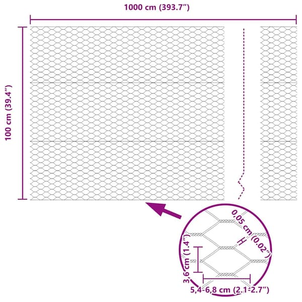 Hexagonstängsel Silver 1 x 10 m Galvaniserat stål
