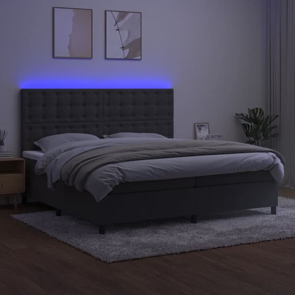 Ramsäng med madrass & LED mörkgrå 200x200 cm sammet