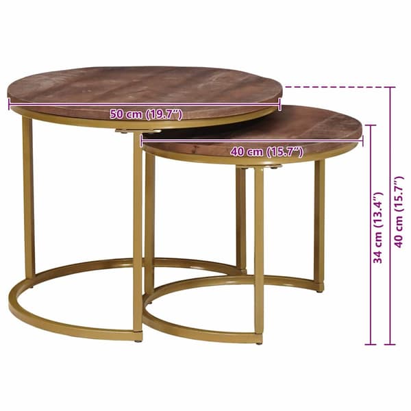 Nesting Kaffe Bord 2 pcs Mörkbrun Massivt Mangoträ och stål