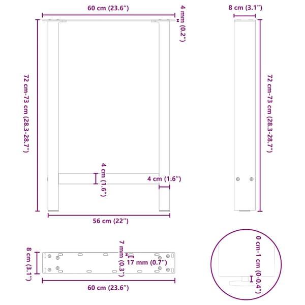 Matbordsben vita 2 st 60x(72-73) cm stål