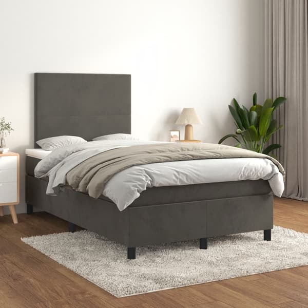 Ramsäng med madrass mörkgrå 120x190 cm sammet