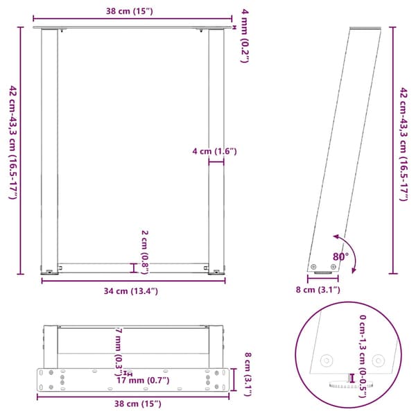 Soffbordsben U-formade 2 st antracit 38x(42-43) cm stål